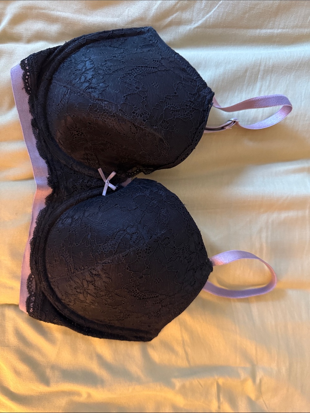 Adore Me Black Lace Bra with Lavender Straps